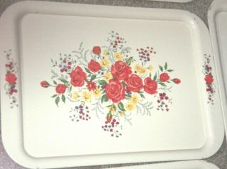 Vintage 6 Metal Tv Lap Trays Mid - Century With Roses Flowers 12 3/4 " X 17 1/2 "