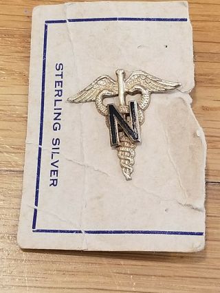 Vintage Wwii Army Nurse Core Pin “two - Toned” Gold Washed.  925 Sterling Silver