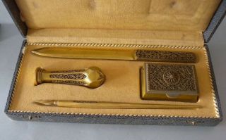 Antique Erhard & Sohne Bronze Writing Set / Letter Opener,  Seal,  Stamp Box 19thc