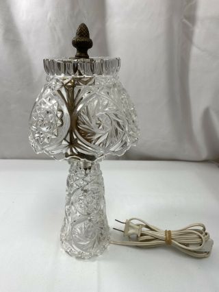 Vintage Pressed Cut Crystal Glass Star Pinwheel Boudoir Lamp Decorative Light