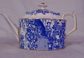 Antique Royal Crown Derby Mikado Blue And White Porcelain China Teapot
