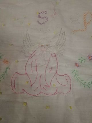 Vintage Baby Quilt Blanket Hand Embroidered Now I Lay Me Down To Sleep Read Desc