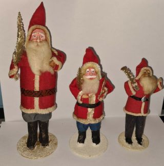 Christmas Antique Japan Old Belsnickle Santa Claus Paper Mache Graduated Set