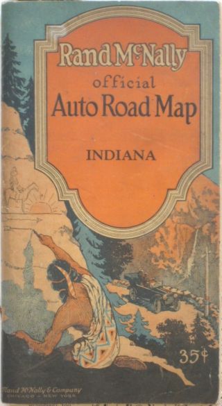 1926 Named Trails Road Map Indiana Rand Mcnally Indian Cover Artwork