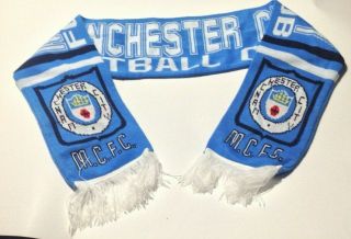 Manchester City Fc Vintage 1980s Jacquard Scarf Postfree Uk - Blue