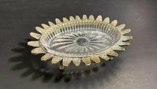 Vtg Hanna Pedestal Soap Dish Trinket Holder /hollywood Regency Gold Metal Glass