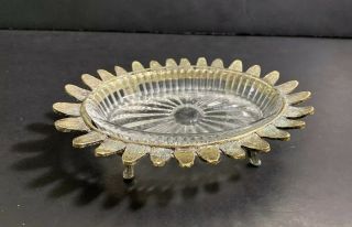 Vtg HANNA Pedestal Soap Dish Trinket Holder /Hollywood Regency Gold Metal Glass 3