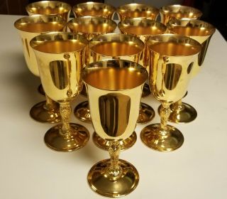 Set Of 12 Gold Plated Water Goblets By International Silver -