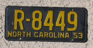 1953 North Carolina License Plate Tag R - 8449