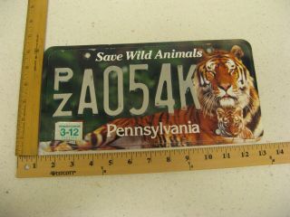 2012 12 Pennsylvania Pa Penna Tiger Graphic License Plate Save Animals Pza054k