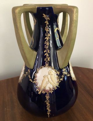 Antique Rstk Turn - Teplitz Amphora Art Nouveau Cobalt Blue Vase W/ 4 Handles