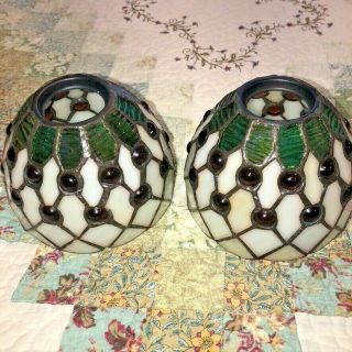 Matched Set Of 2 Vintage Tiffany Style Stained Glass Lamp Shades 5 " X 4.  5 "