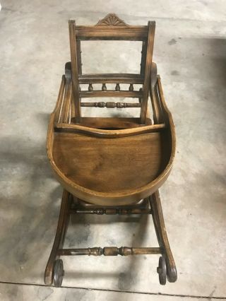 Antique Victorian Convertible High Chair,  converts to Rocker and Rolling chair 3