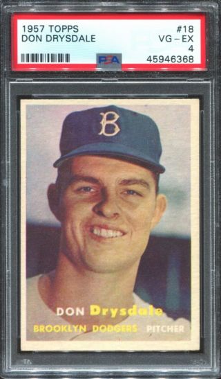 1957 Topps 18 Don Drysdale Psa 4 Vg - Ex Brooklyn Dodgers Rc Rookie