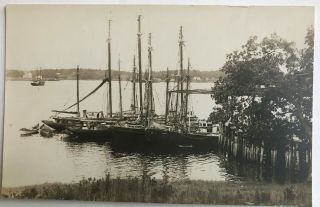 Vintage Boothbay Harbor Maine Me Multi Masted Sailing Ship Real Photo Postcard