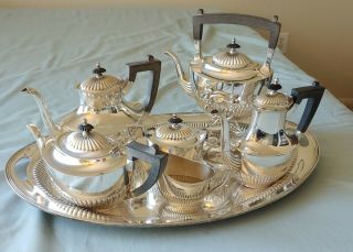 Antique Gorham Silver Soldered Tea Set With Tray - Queen Anne Pattern