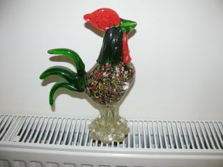 Vintage Murano Cockerel Rooster Multi Coloured Art Glass Figurine Immaculate