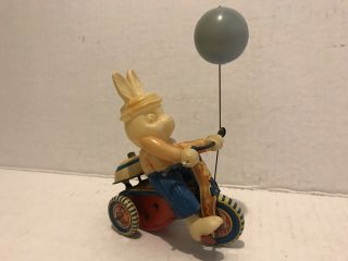 Vintage 1950s Tin Litho Wind Up Toy Bunny On Tricycle Suzuki Japan