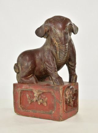 Antique Chinese Red & Gilt Wood Carved Statue / Sculpture Of Animal Elephant