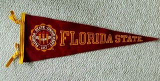 Vintage Florida State University,  Felt Pennant 23 " X 8 3/4 " Very Good Plus Cond