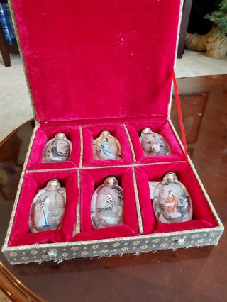 Fine Chinese Inside Hand - Painted Snuff Bottle Of Ancient Figures By Er Jun Set