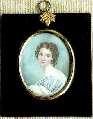 Antique Miniature Portrait 1830 Victorian Lady Watercolor From Uk Estate