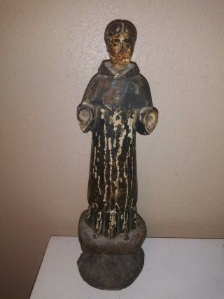 Antique Carved Wooden Religious Figure Saint Santos Polychrome Rare