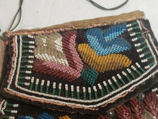 Antique 1857 Native American Iroquois Indian Beaded Purse Reticule Pouch Bag 2
