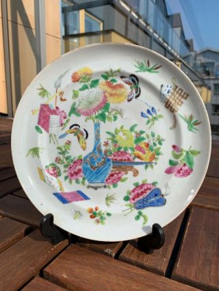 A Antique Chinese Famille Rose Plate W Precious Objects Daoguang Period 1