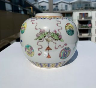 A Fine Antique Chinese Porcelain Jar W Buddhistic Symbols Early Republic C.  1920