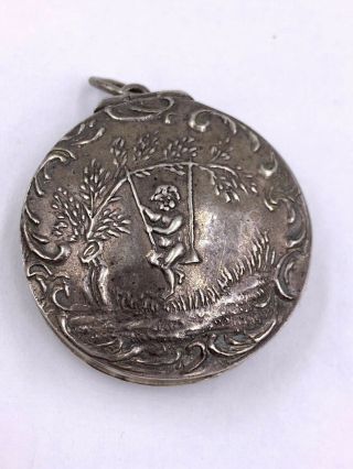 Antique Victorian Sterling Silver Round Snuff/pill Box Chatelaine
