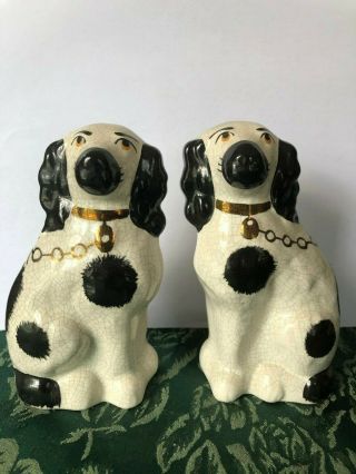Antique Staffordshire Spaniel Black & White Dog Figurines