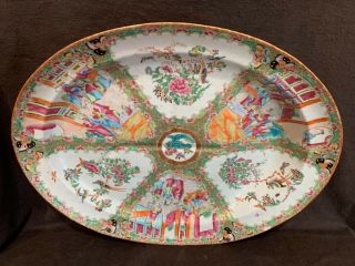 Antique 19thc Qing Chinese Famille Rose Medallion Well & Tree Platter 19” Great