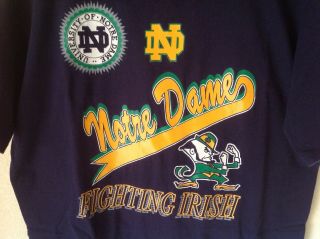 Vintage 90s Notre Dame Football T Shirt Xl 100 Combed Cotton Logo & Script Navy
