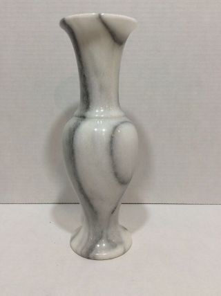 Vintage 10.  5 " Marble Alabaster Onyx Stone Vase Mid Century White&gray Swirl