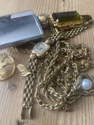 Joblot Gold Brooch Necklace Watch Vintage Costume Jewellery