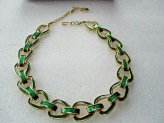 Vintage Gold Tone Green Enamel Choker Necklace