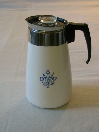 Vtg Corning Ware Blue Cornflower 9 Cup Stove Top Coffee Pot Percolator