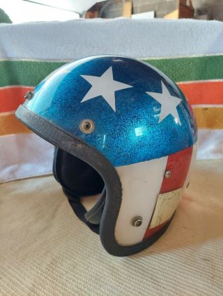 Vintage Lsi - 4150 Usa Sparkle Flag Stars Stripes Motorcycle Helmet