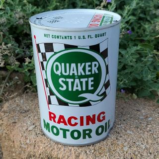 Vintage Quaker State Racing Motor Oil Can Quart Qt Metal Tin Empty