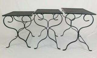 3 Mid - Century Iron Mesh Salterini Art Nouveau Nesting Tables Nested Vintage 2