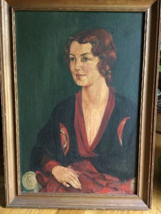 Antique Painting On Canvas With Frame Portrait Of Woman By Charles Parker Maine