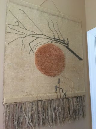 Midcentury Modern Wall Hanging Tapestry Sun And Wheat