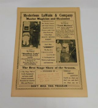 Vintage 1940s Era Mysterious Lawain Master Magician & Illusionist Poster 11x15