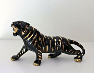 Vintage Mid Century Modern Black & Gold Panther Ceramic