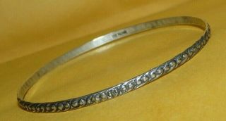 Vintage " Art Deco " Solid " 925 " Sterling Silver Ornate Design Bangle Bracelet Nr