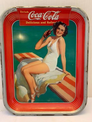 Antique 1939 Coca Cola Tray Springboard Girl