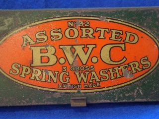 Vintage B.  W.  C No.  32 Assorted Spring Washer Tin (empty)