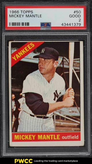 1966 Topps Mickey Mantle 50 Psa 2 Gd