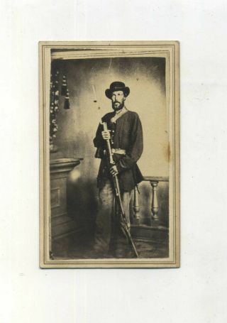 Antique Civil War Union Soldier Cdv Photo Armed Rifle Minerva Ohio I N Conrad